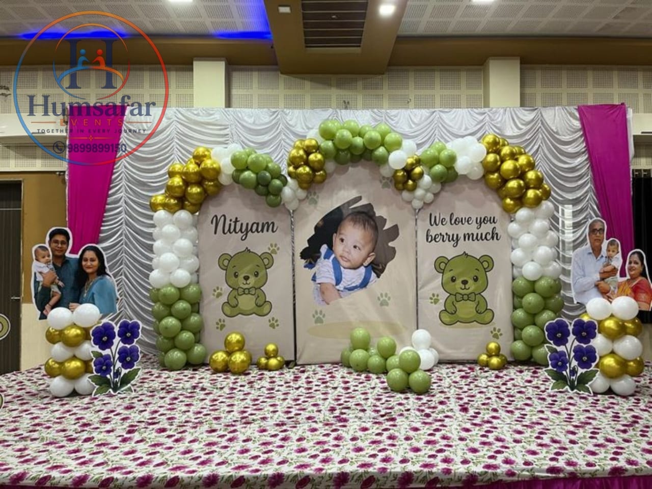 Teddy Bear & Sage Green Theme Baby Stage Decor