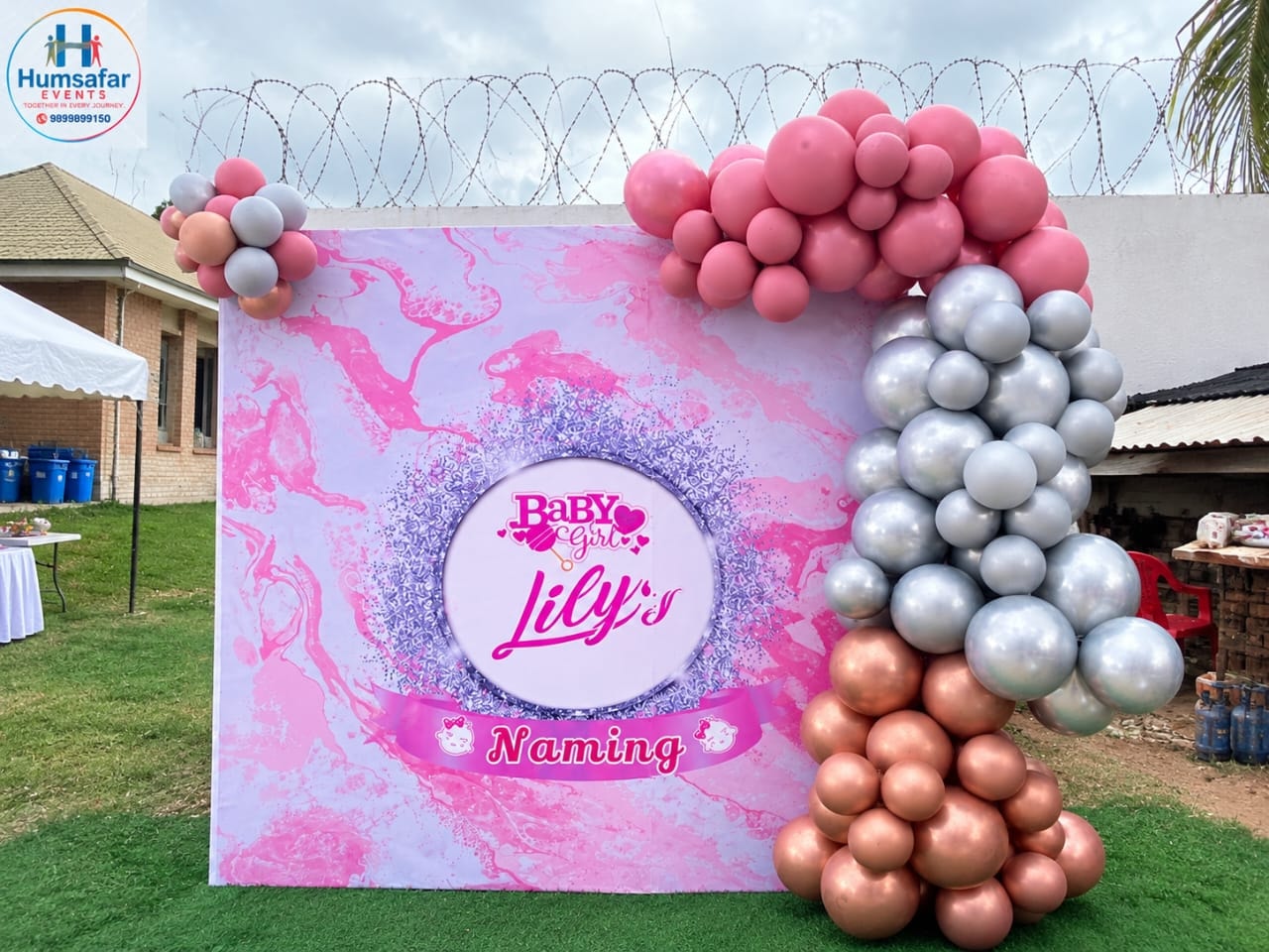 Pink Marble & Metallic Balloon Baby Girl/Boy Naming Ceremony Backdrop
