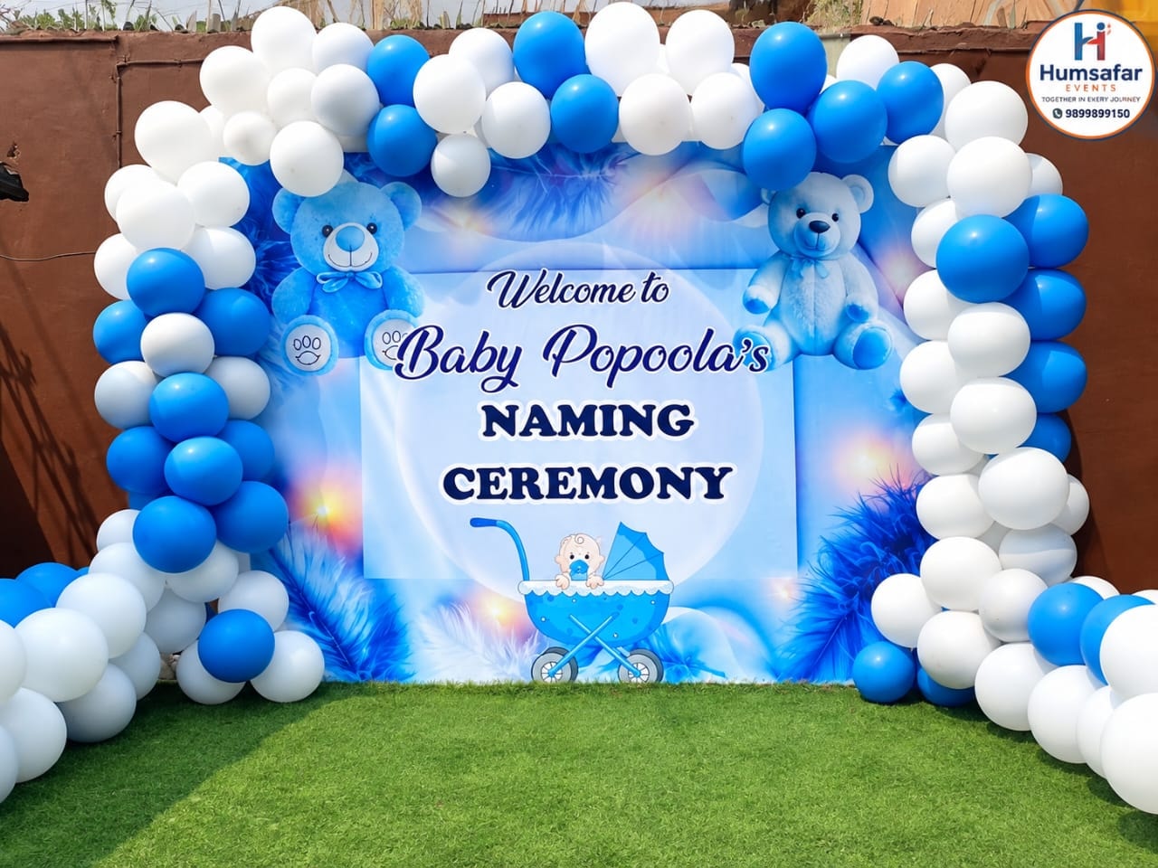 Blue Teddy Bear Theme Baby Boy/Girl Naming Ceremony Backdrop