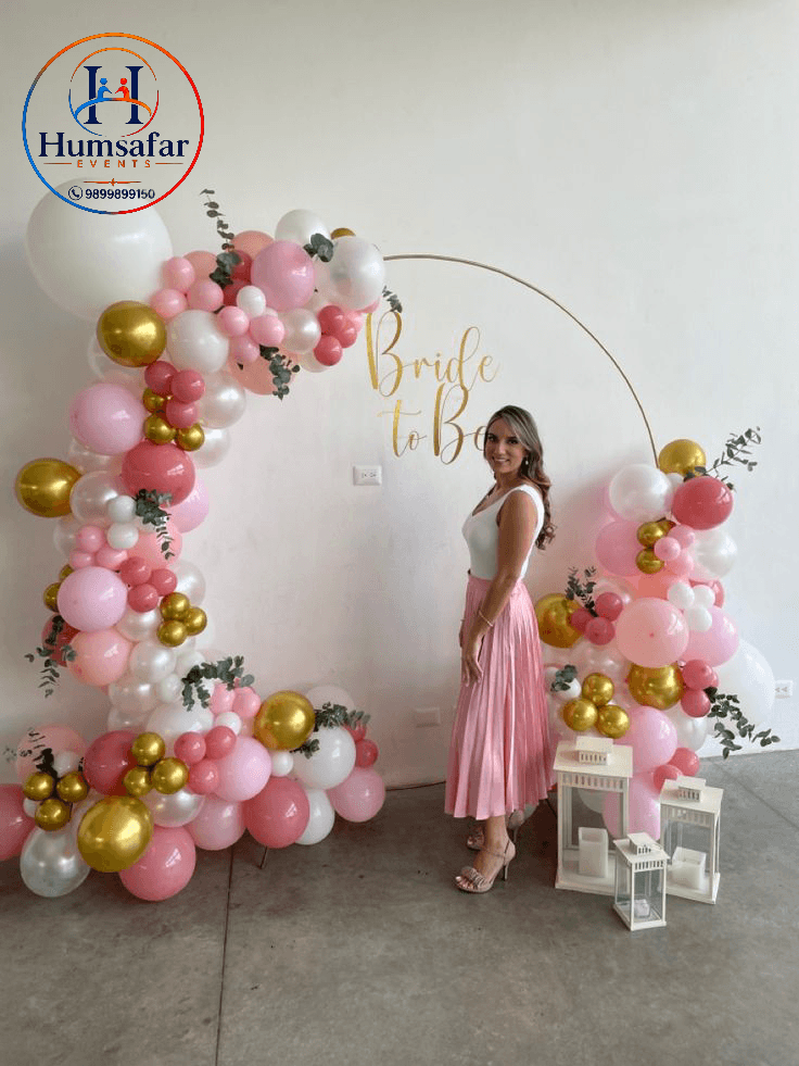 Blushing Bride to Be/Groom to Be: Circular Balloon Arch Setup