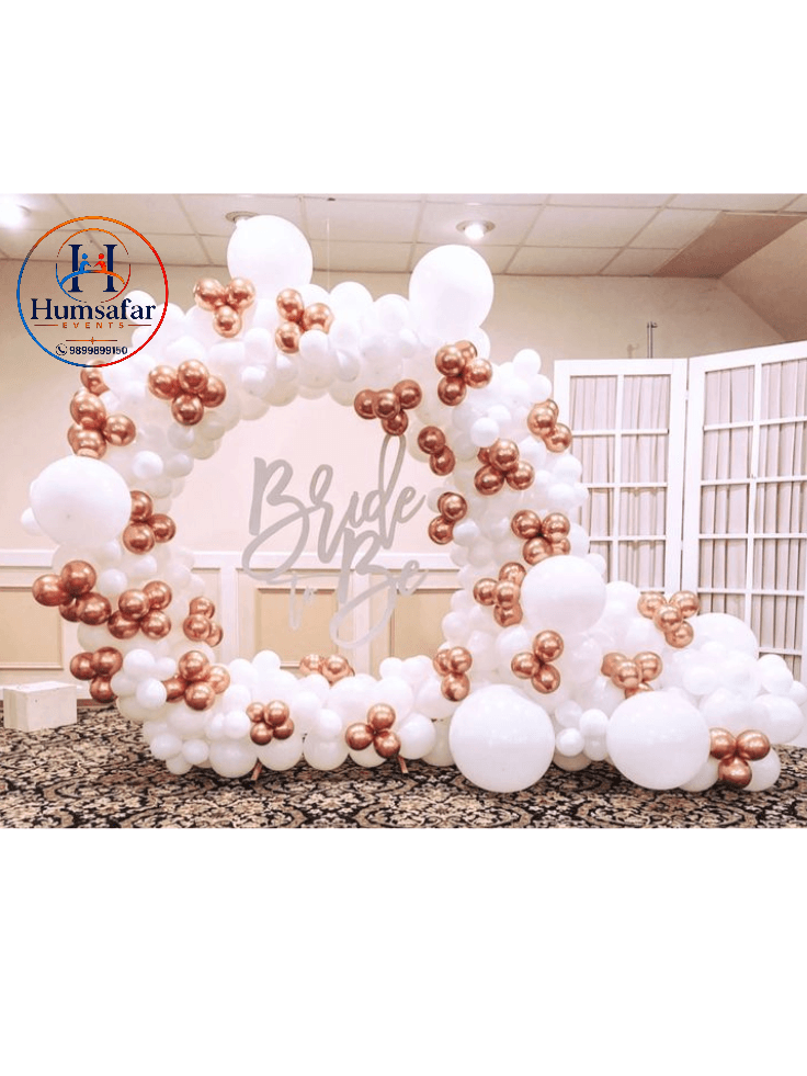 Rose Gold & White Floral Balloon Ring: Bride to Be Decor