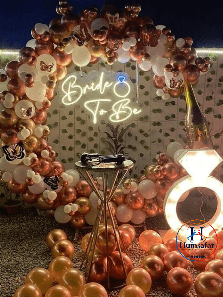 Luminous Rose Gold & Diamond Ring Arch: Bride to Be Decor