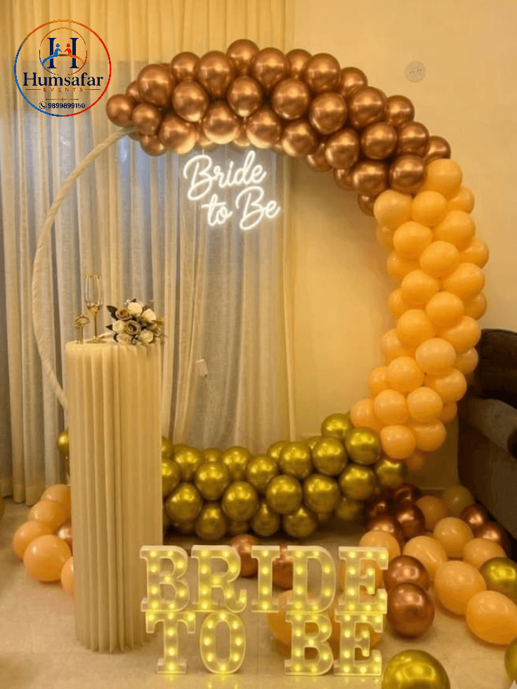 Golden Glow & Marquee Ring Arch: Bride to Be Decor