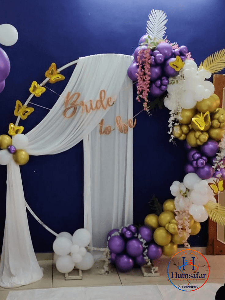 Royal Purple & Gold Draped Ring Arch: Bride to Be Decor