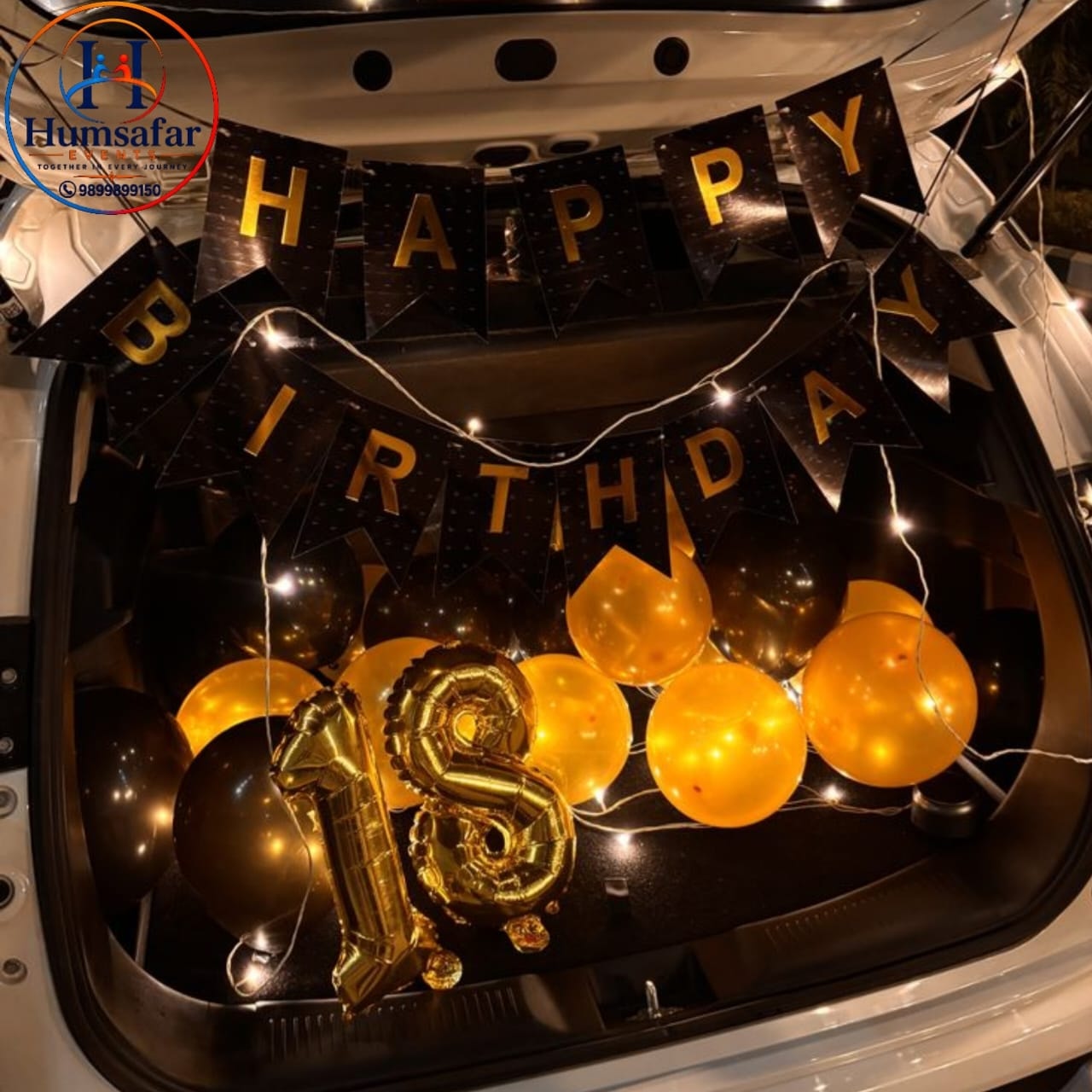 Black & Gold 18th Birthday Car Boot Surprise Setup