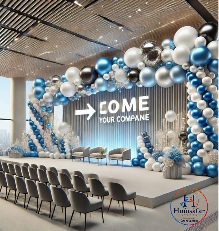 Blue & White Corporate Balloon Stage Decoration 