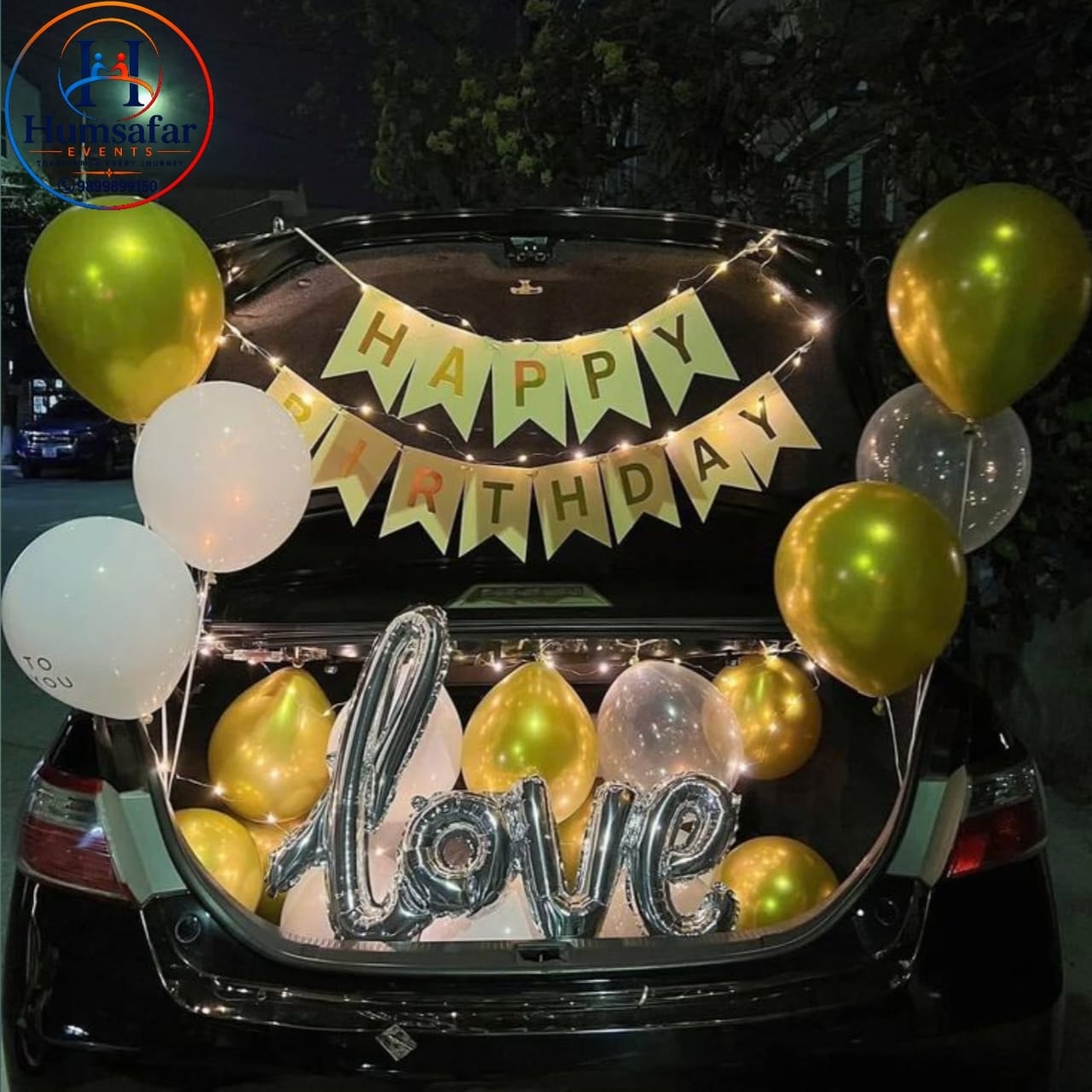 Romantic Gold & Silver Birthday Car Boot Surprise Setup