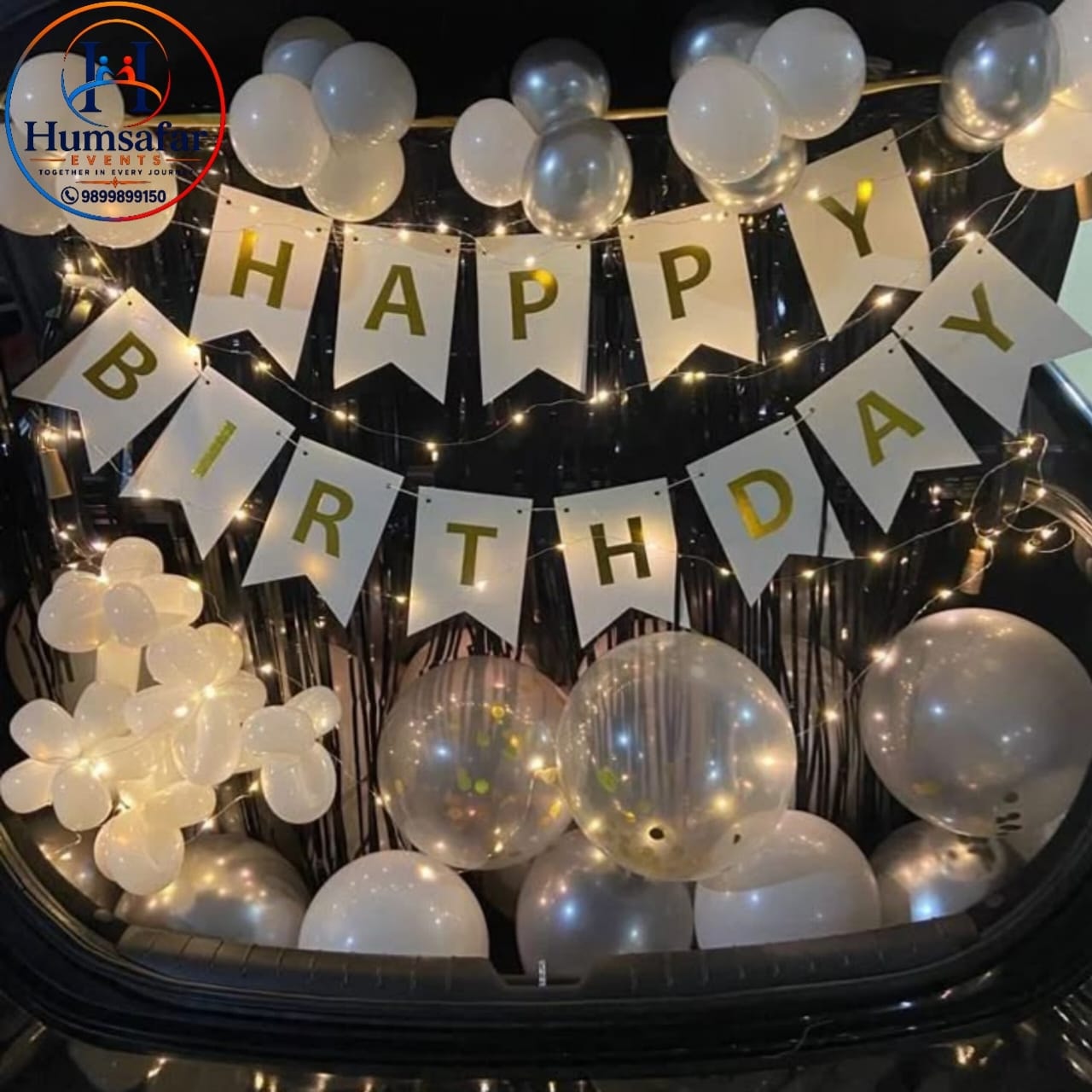 Silver & White Birthday Car Boot Surprise Setup
