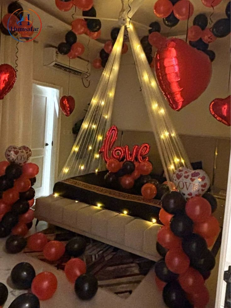 Romantic Fairy Light Canopy & Balloon Pillar Decor
