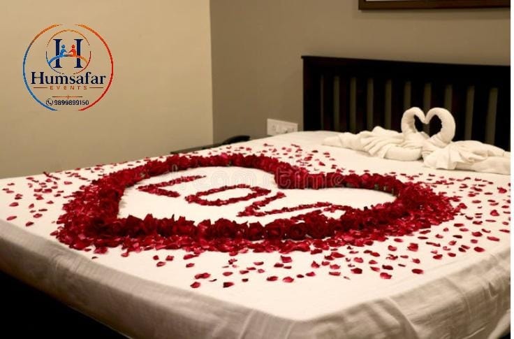 Towel Swans & Rose Petal Bed Decor