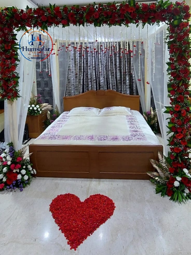 Floral Archway Suhagrat Bedroom Decor
