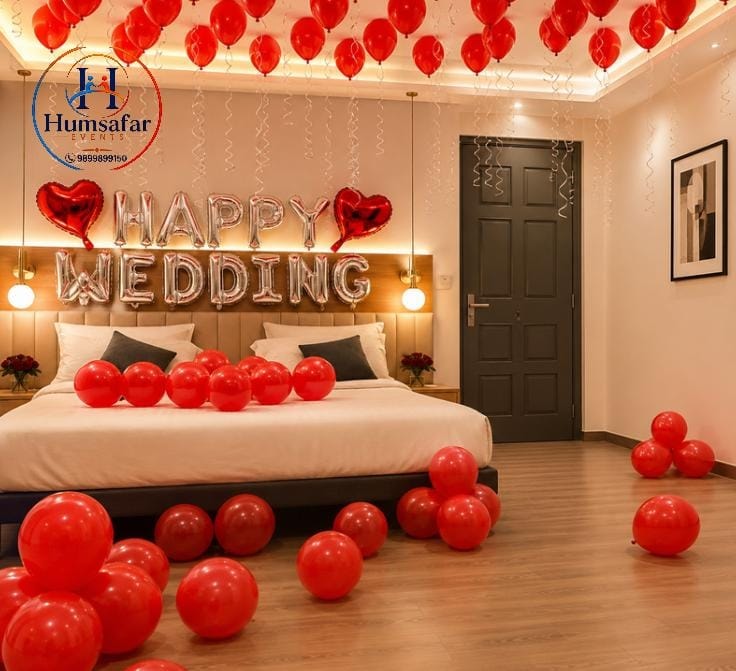 Silver & Red Happy Wedding Bedroom Decor