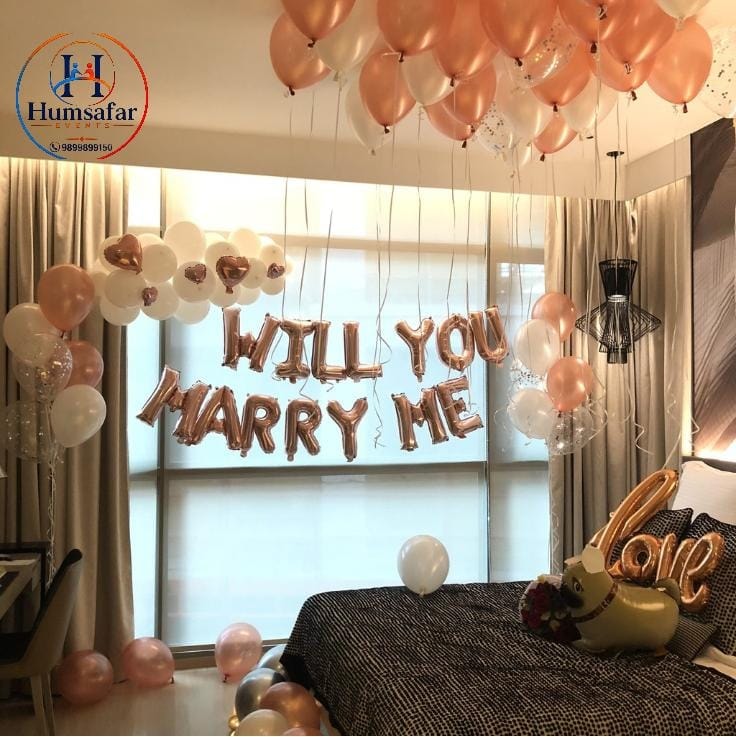 Rose Gold Hotel Room Proposal Setup