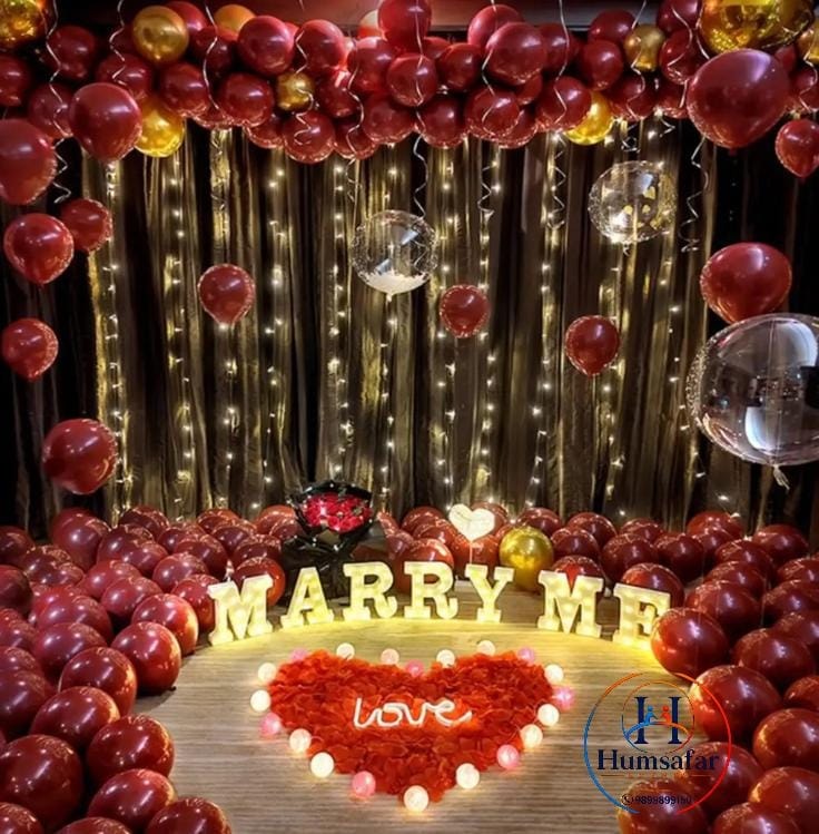 Burgundy & Fairy Light "Marry Me" Proposal Stage
