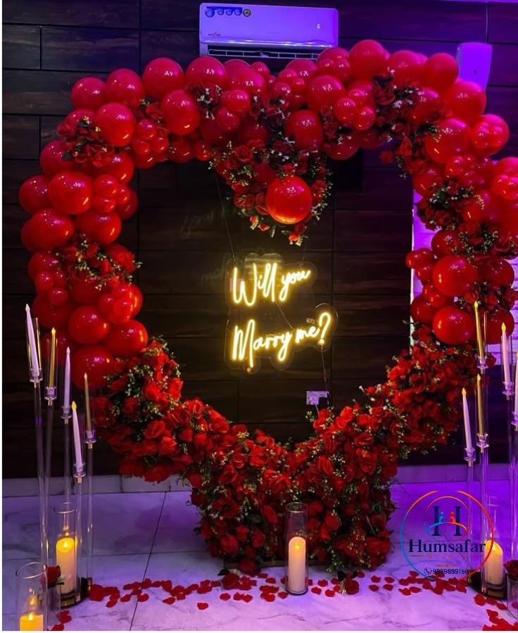 Heart-Shaped Floral & Balloon Proposal Arch