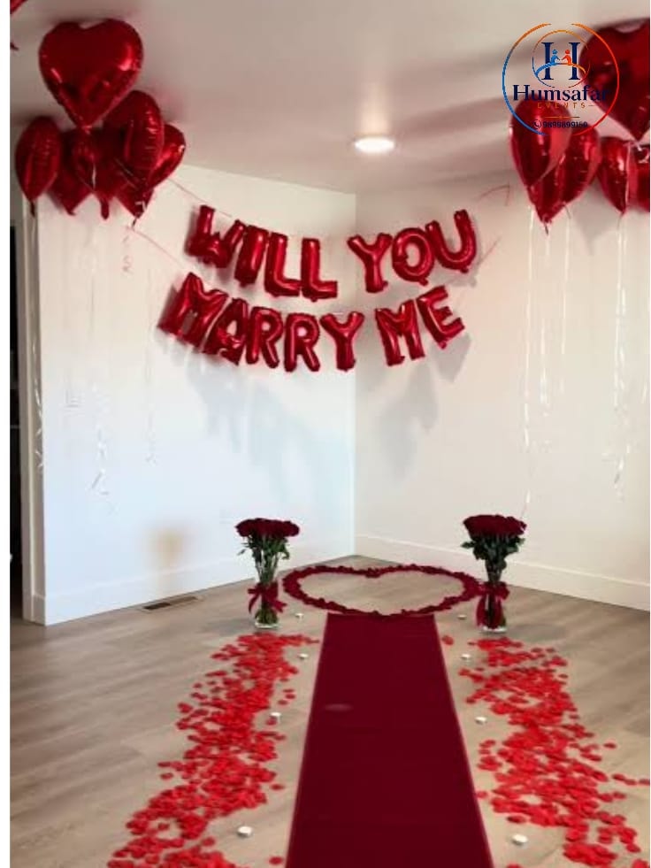 Red Carpet Proposal Aisle & Balloon Decor
