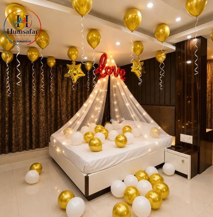 Gold & White Fairy Light Canopy Bedroom Decor