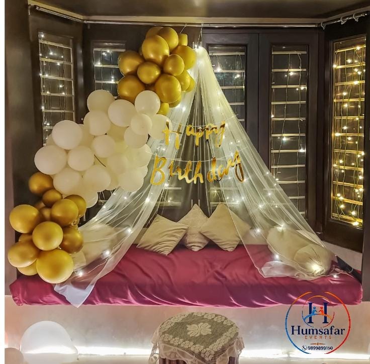 Golden Birthday Window Canopy Setup