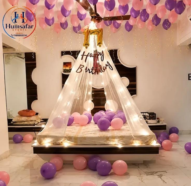 17th Birthday Fairy Light Canopy Setup