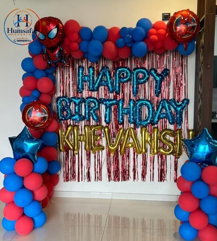 Spider-Man Tinsel & Balloon Stage Setup