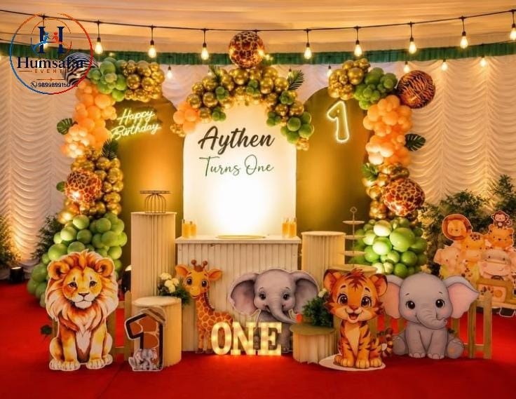 Luxury Golden Safari 1st Birthday Setup 