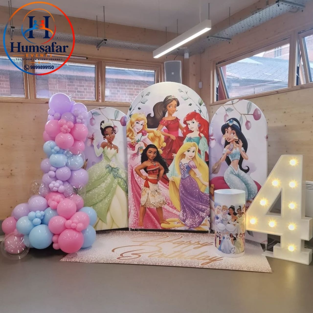 Disney Princess 4th Birthday Backdrop Setup