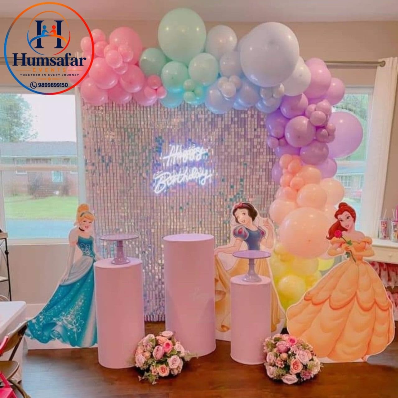 Princess Shimmer Wall & Neon Birthday Decor