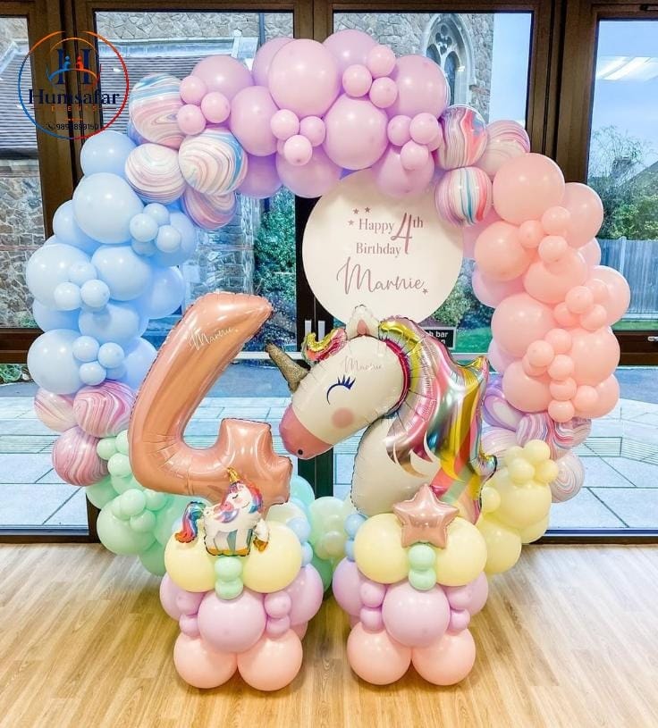 Pastel Unicorn 4th Birthday Balloon Arch
