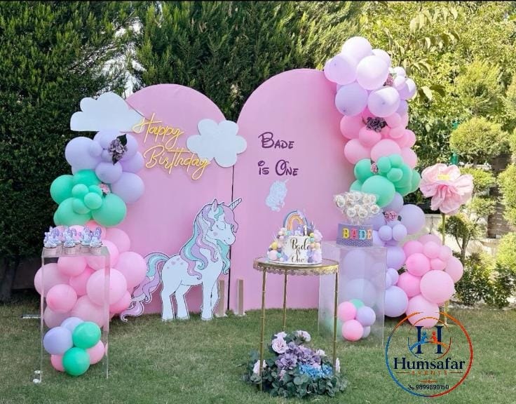Pastel Pink Arch Outdoor 1st Birthday Setup
