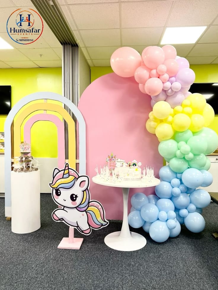 Rainbow Backdrop & Unicorn Cutout Party Decor