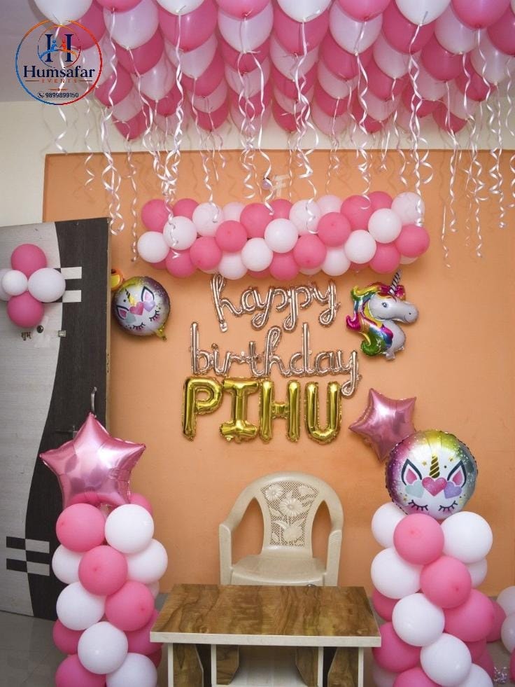Pink & White Ceiling Balloon Streamer Decor