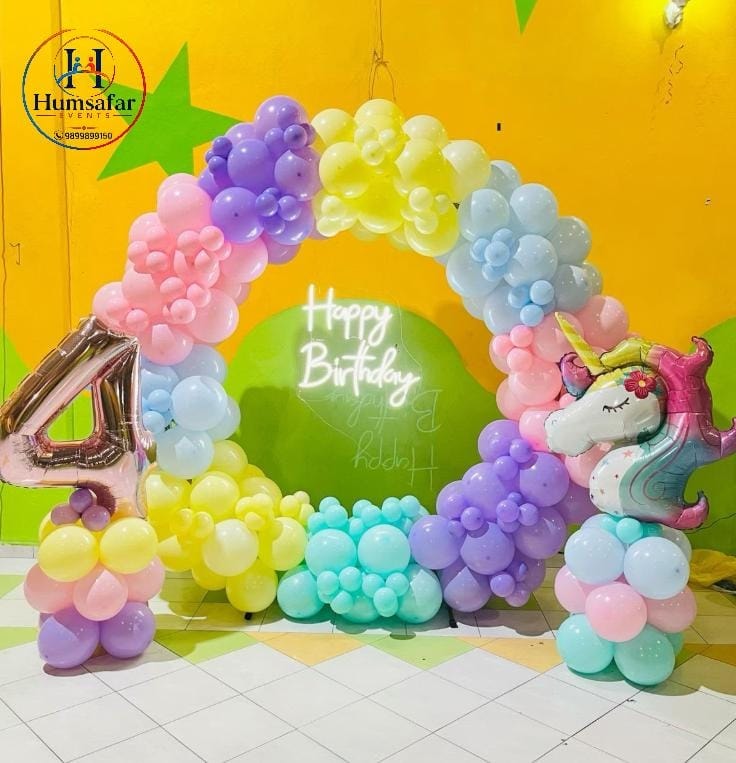 Pastel Rainbow Hoop & Neon 4th Birthday Decor