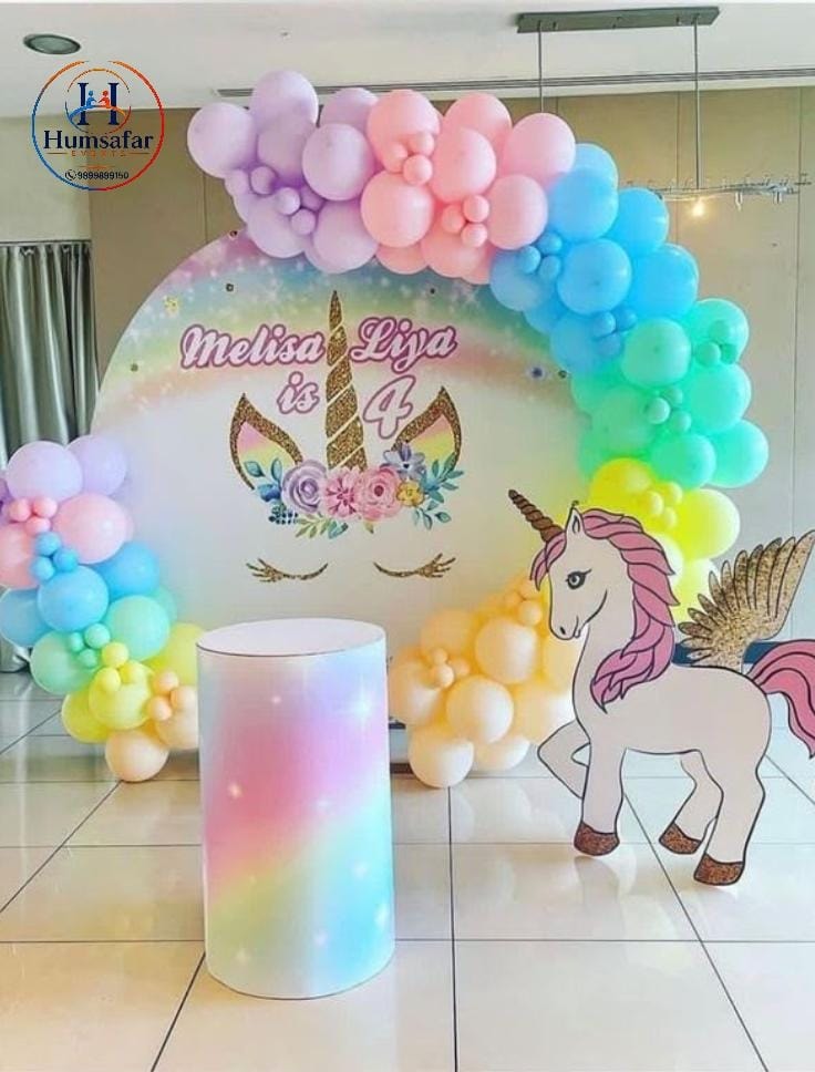 Round Floral Unicorn Backdrop & Winged Standee