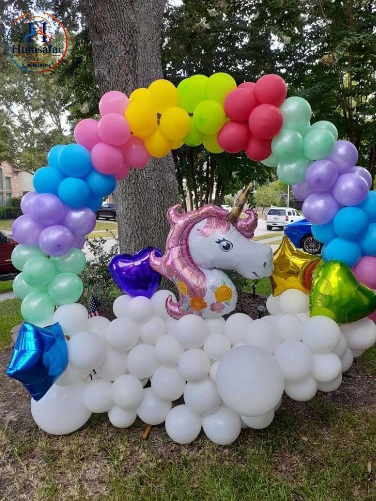 Outdoor Rainbow Balloon Arch with Cloud Base