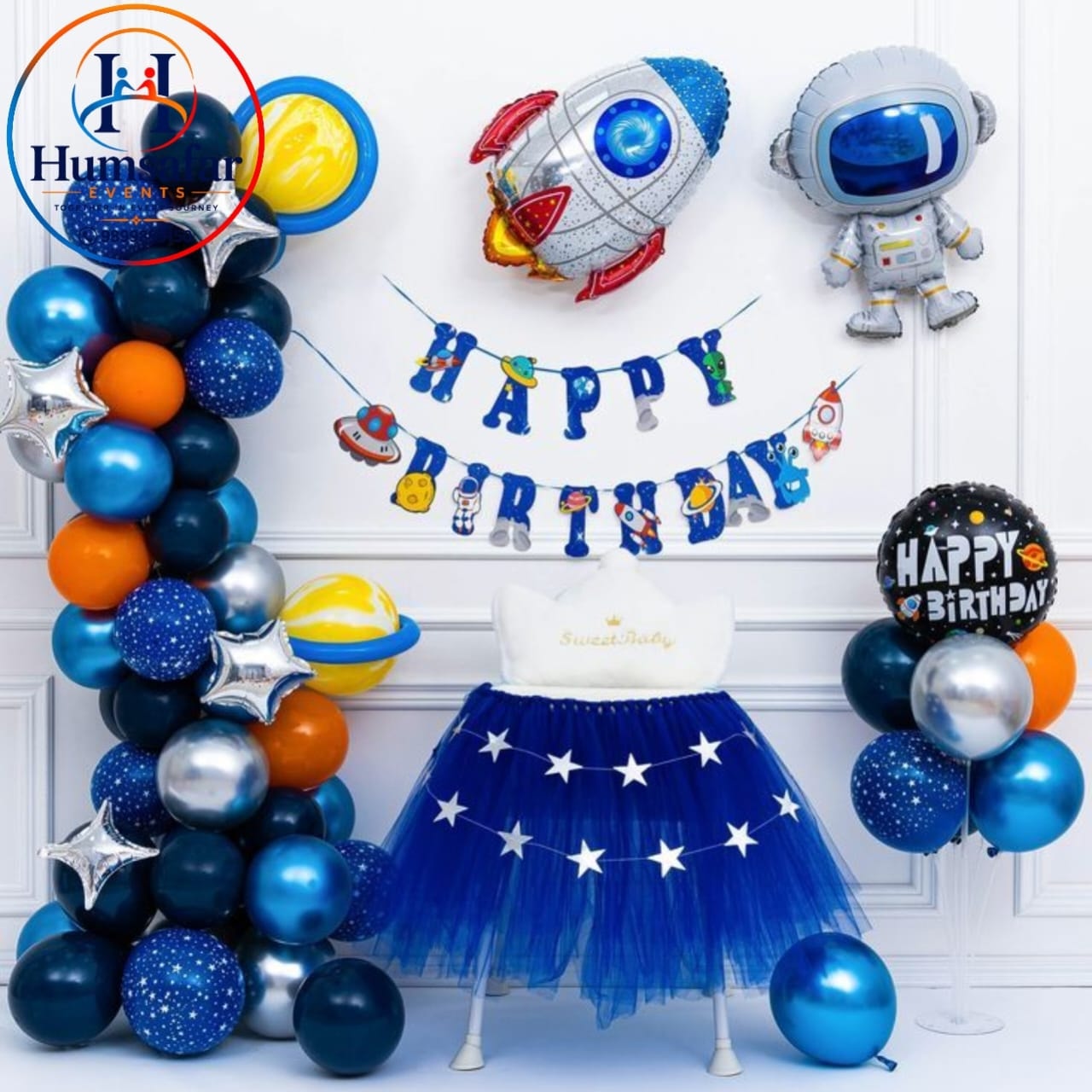 Outer Space High Chair & Garland Setup