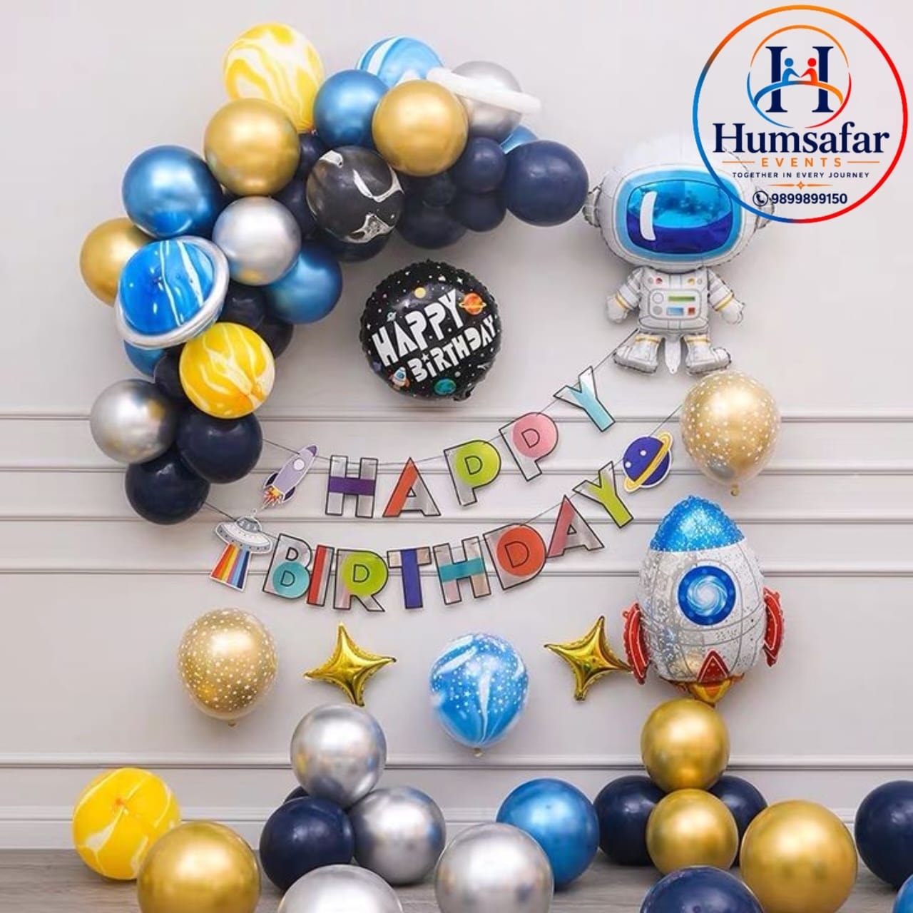 Astronaut & Marble Planet Wall Birthday Decor