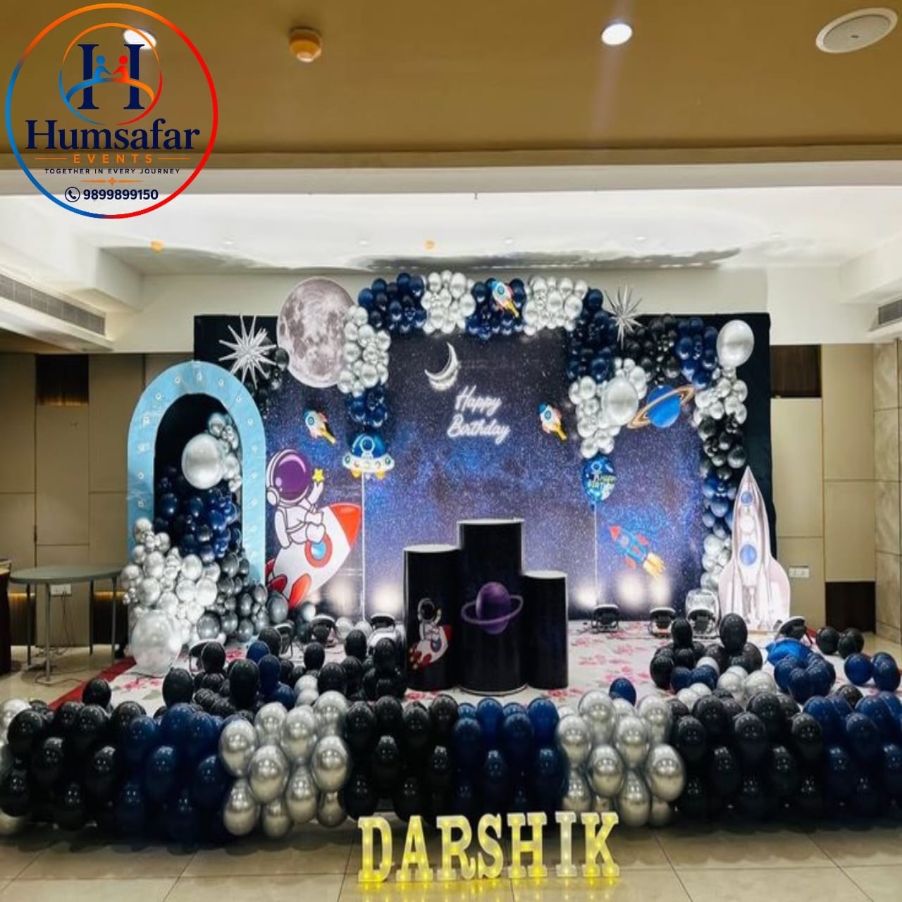 Galaxy Grand Stage Backdrop with Balloon Floor Border