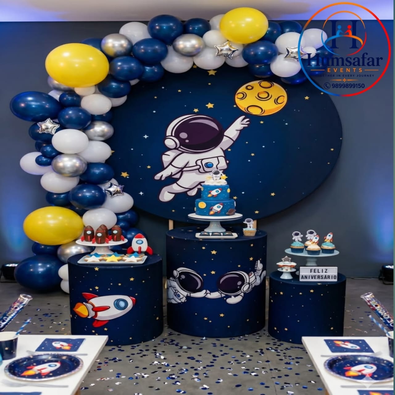Astronaut Reaching for the Moon Circle Stage