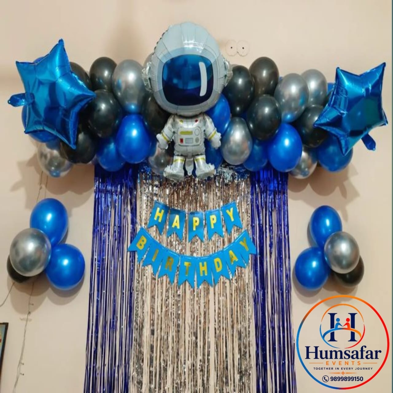 Blue & Silver Foil Space Birthday Wall Decor