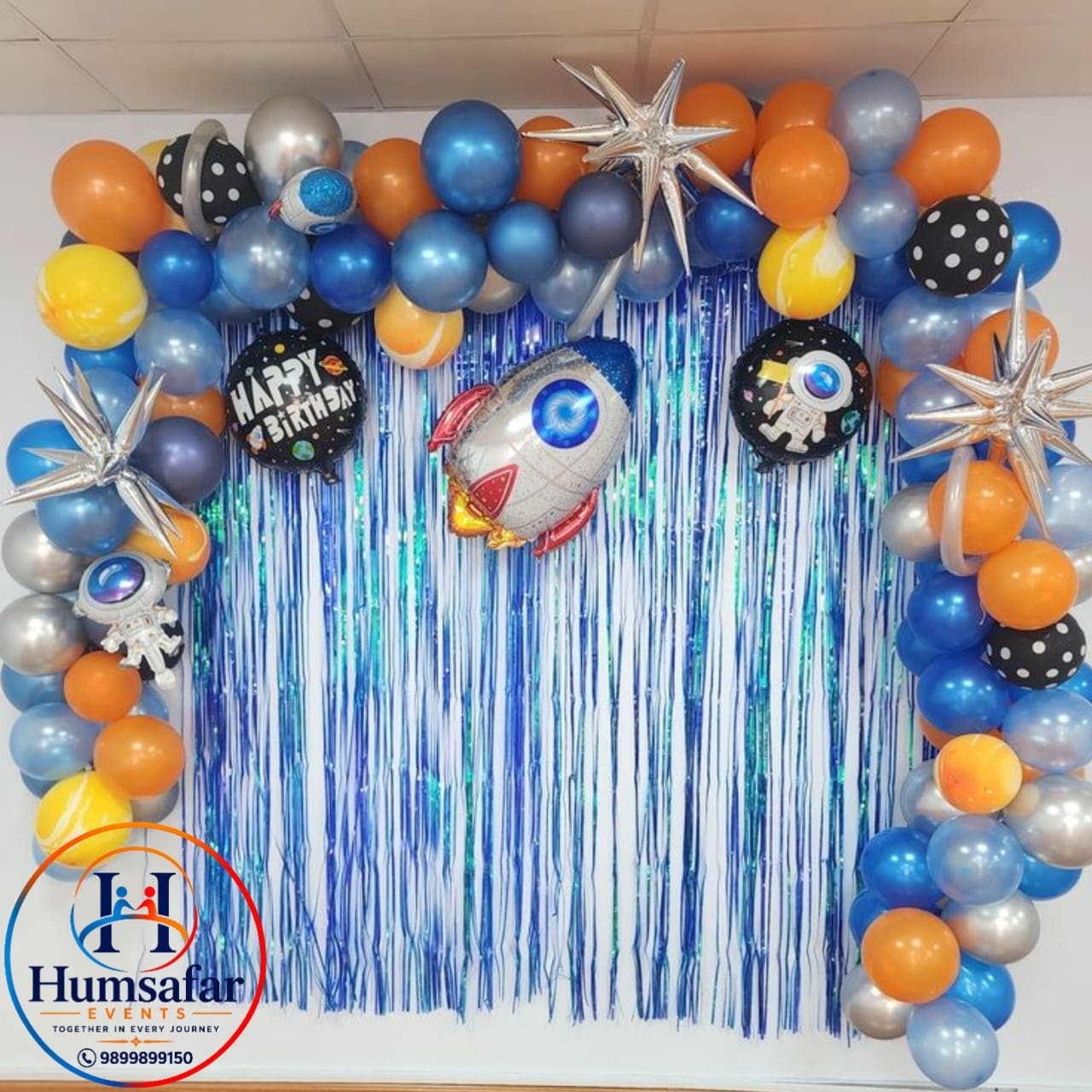 Blue Foil Tinsel Galaxy Balloon Frame