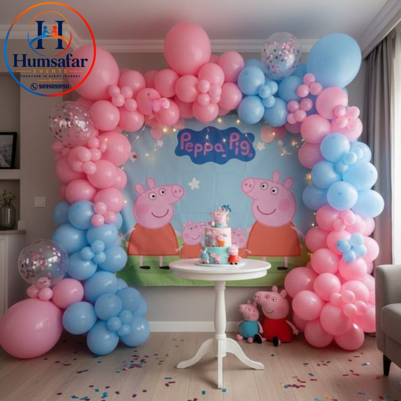 Pink & Blue Peppa Pig Arch Dessert Table