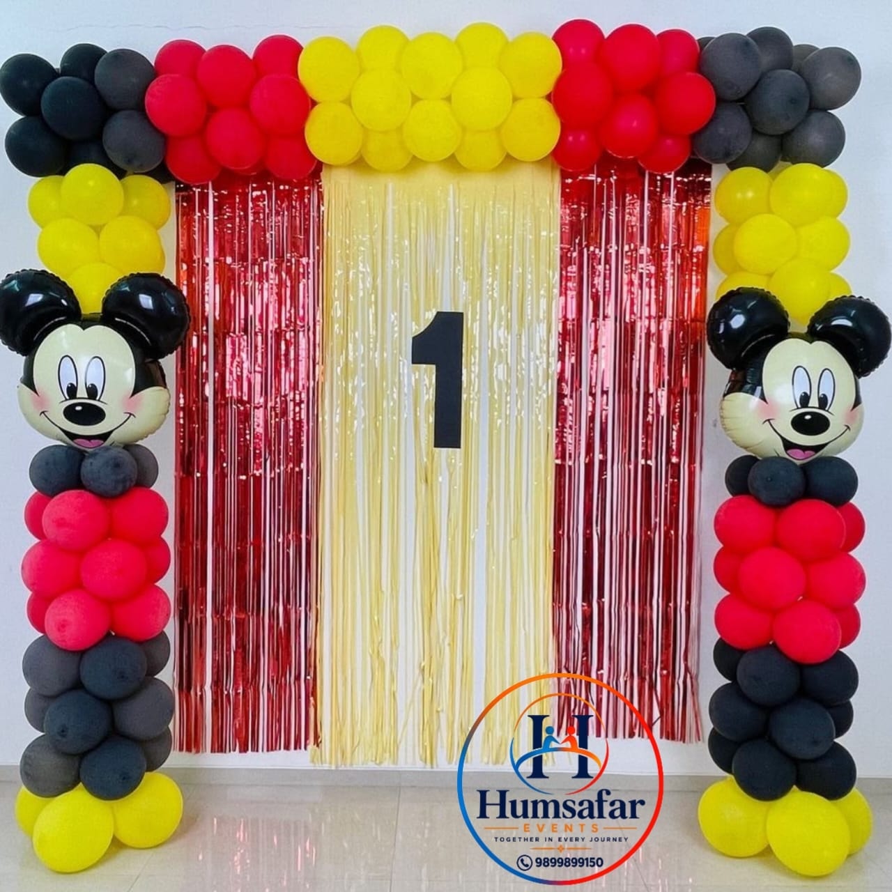 Classic Mickey Mouse Tinsel Arch & 1st Birthday Pillars