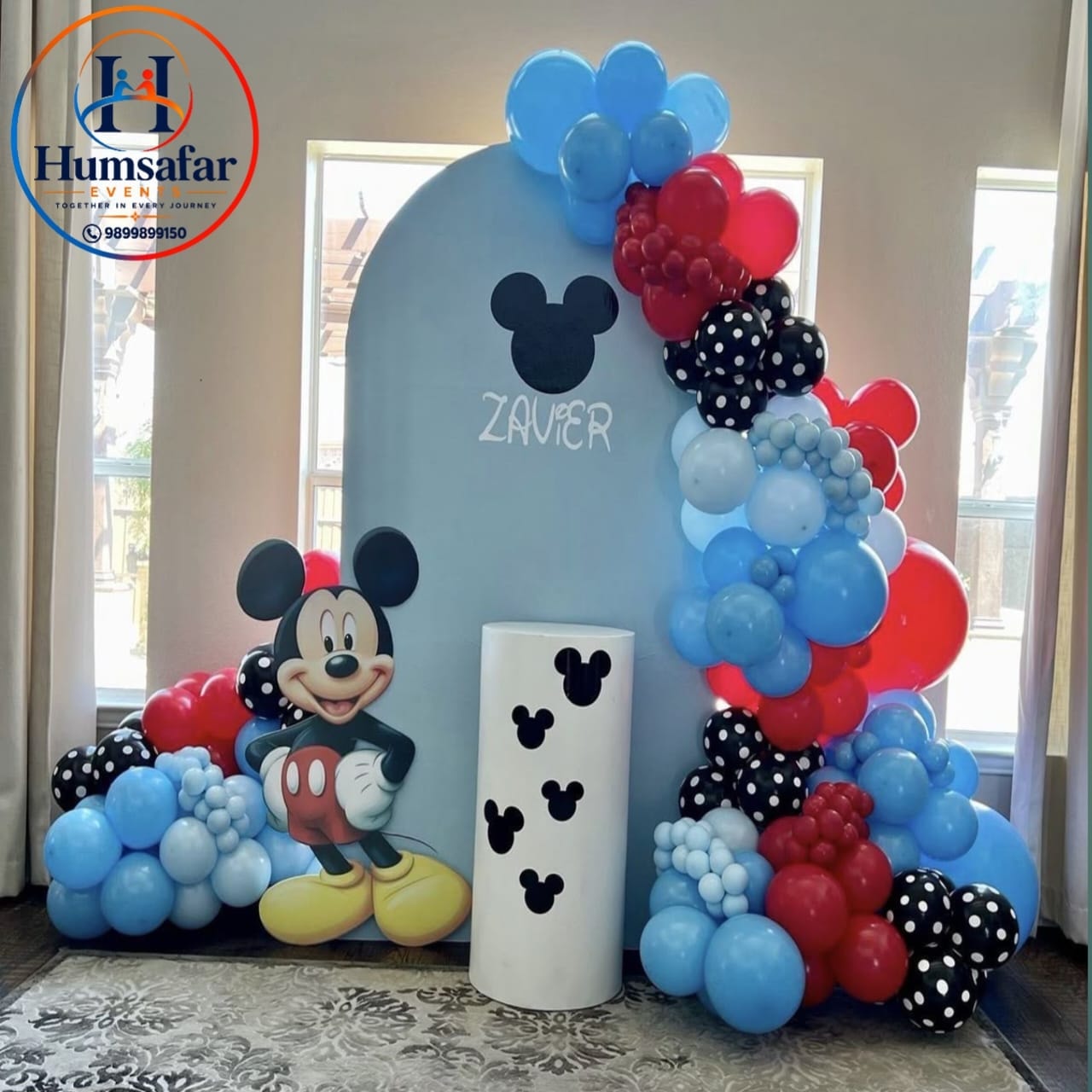 Soft Blue Arch & Mickey Ear Plinth 1st Birthday