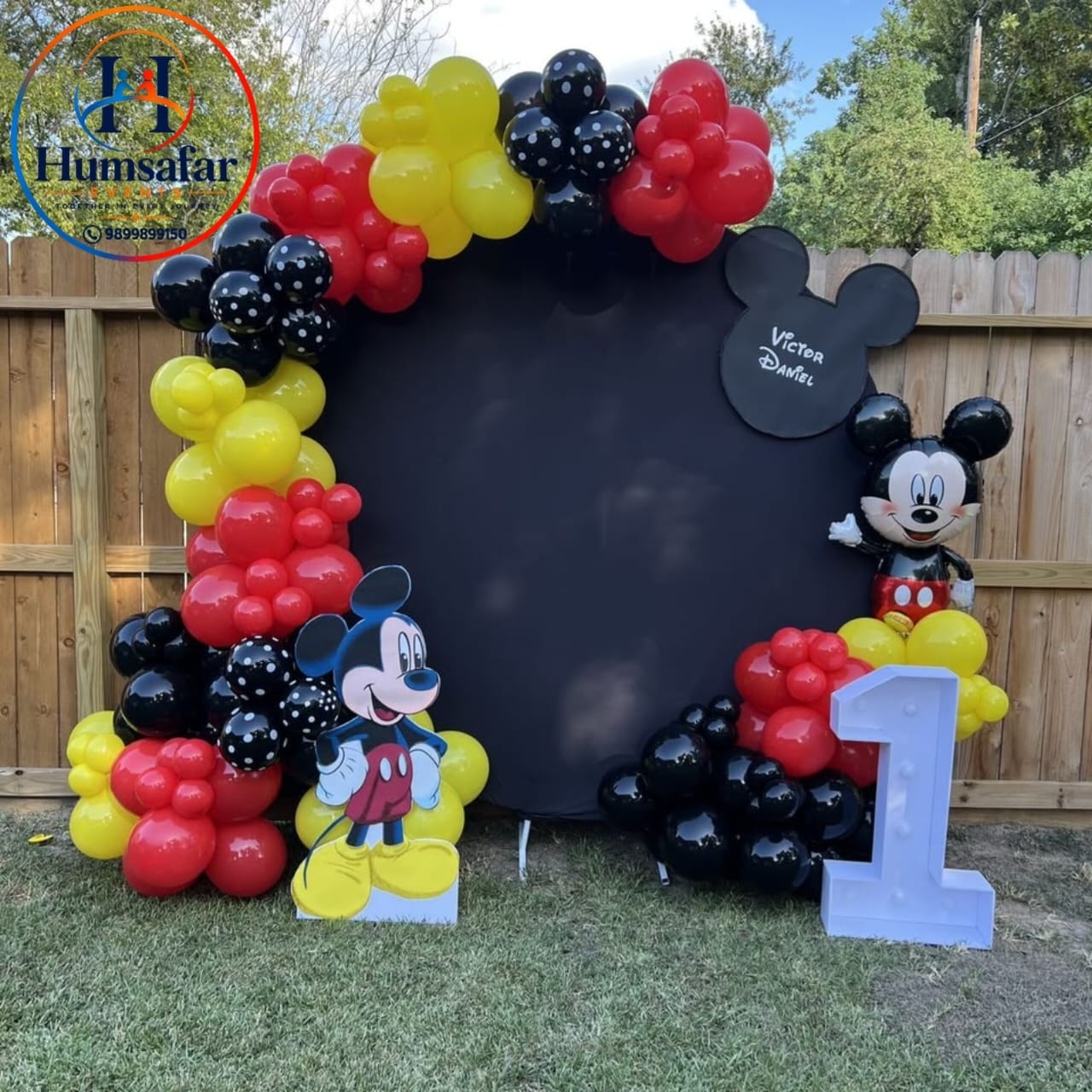 Outdoor Round Mickey Backdrop with Marquee Number 1