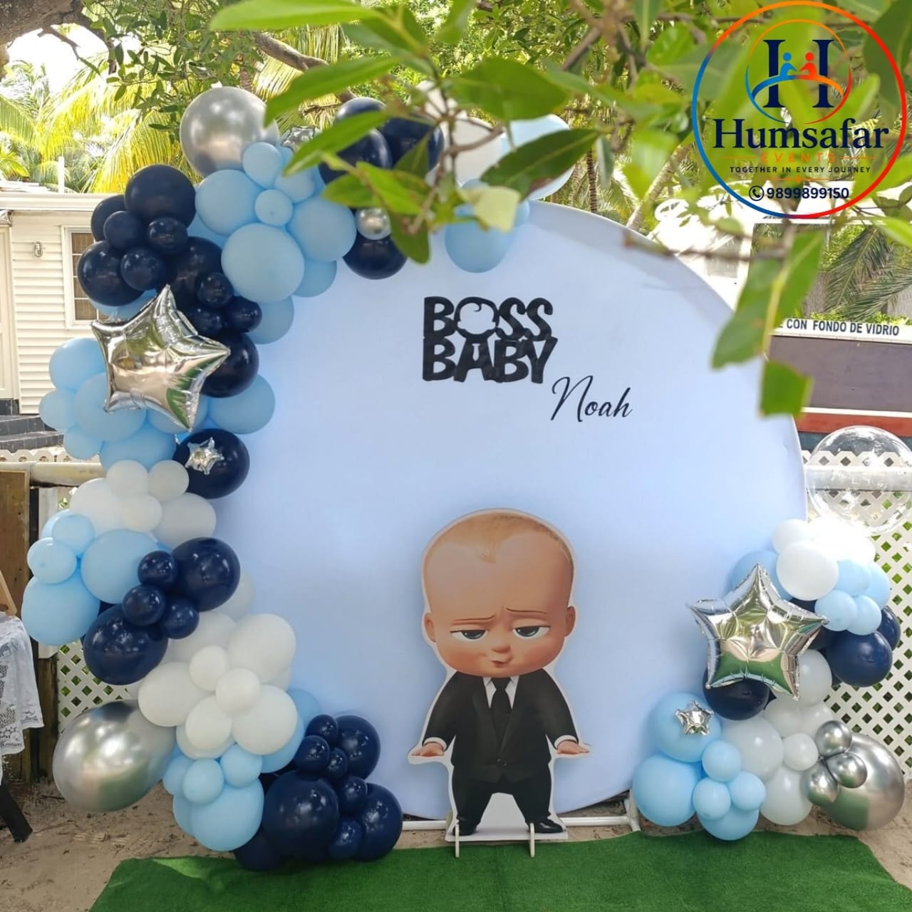 Boss Baby Circle Backdrop with Silver Stars