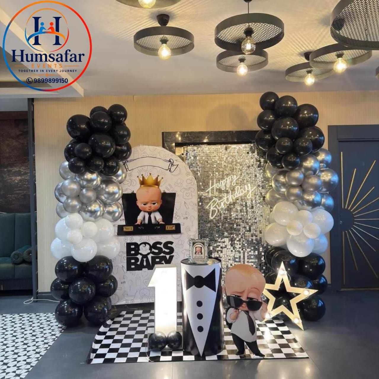 Monochrome Boss Baby Glam Party Setup