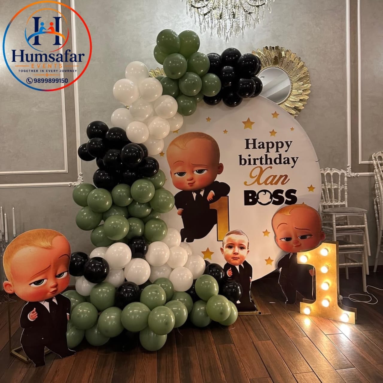 Olive Green & Black Boss Baby 1st Birthday Display