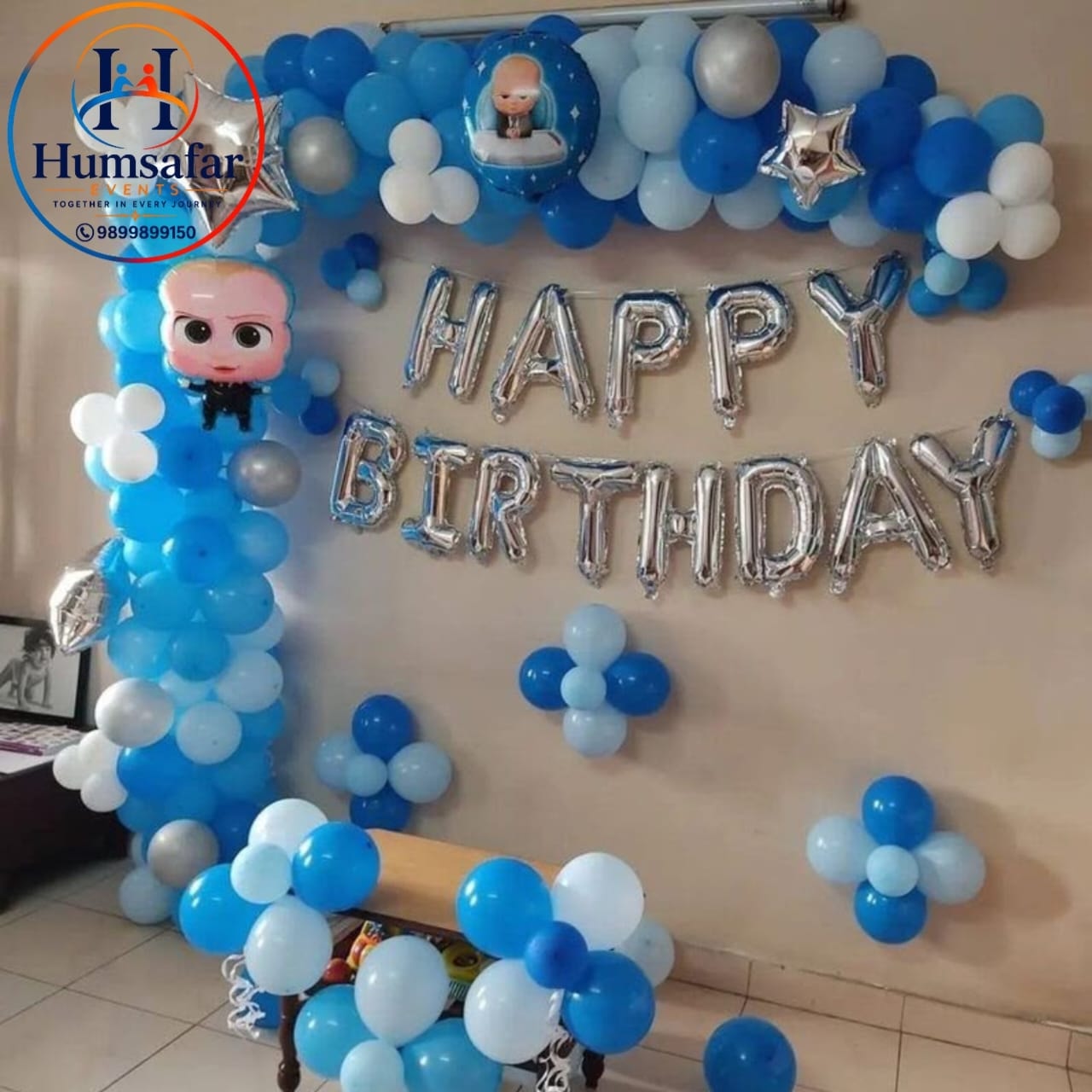 Blue & Silver Boss Baby Wall Birthday Decor