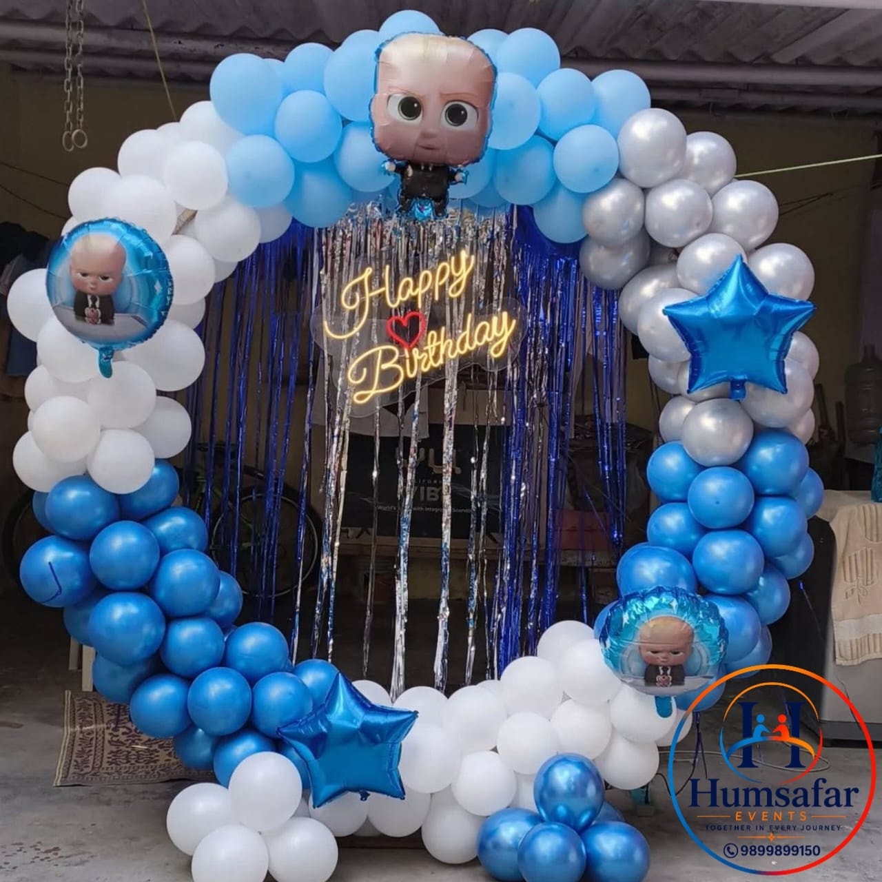 Boss Baby Hoop Arch with Blue Tinsel Center