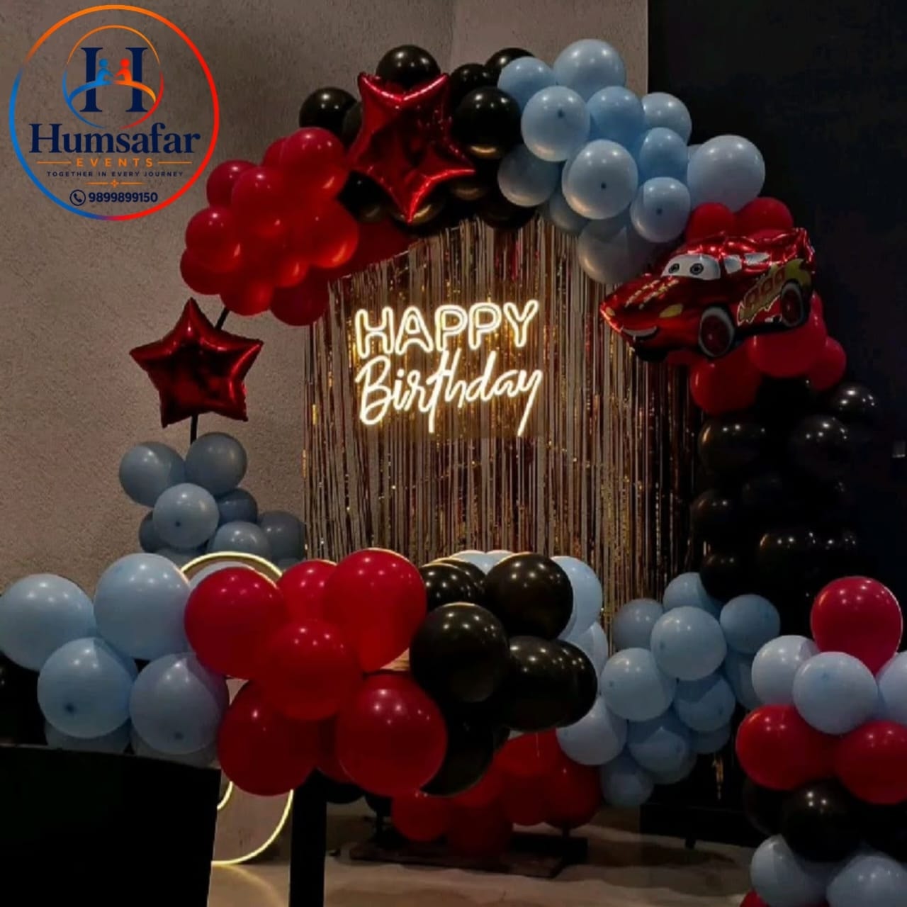 Red & Black Cars Theme Birthday Balloon Decoration 